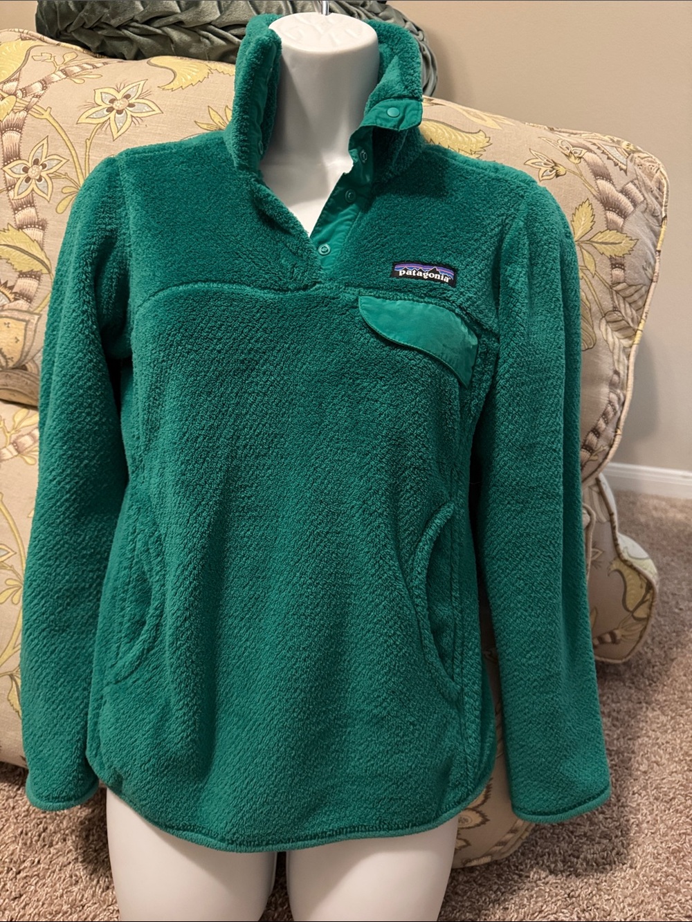Patagonia Emerald Green Snap-Placket Fleece Pullover